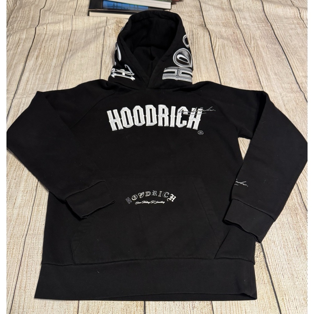Hoodrich Hood Rich From Nothing to Something Black Embroidered Hoodie Sz S GTbH3